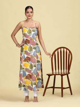 Cotton Culture - Multicolored Floral Printed Sleeveless Cotton Kurta