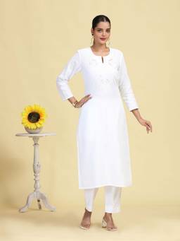 Cotton Culture - White Pure Cotton Embroidered Straight Kurta