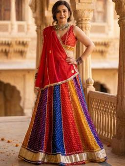 Doria Lifestyle - Multicolor Embellished Ready to Wear Lehenga with Blouse and Dupatta