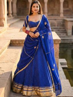 Doria Lifestyle - Blue Embellished Ready to Wear Lehenga with Blouse and Dupatta