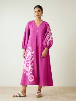 Rustorange - Magenta Mabel Slub Cotton Midi Dress