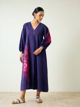 Rustorange - Navy Blue Mabel Slub Cotton Midi Dress