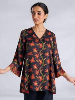 Rustorange - Black Mogra Modal Satin Tunic