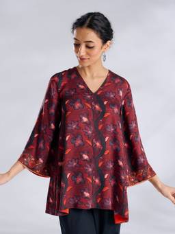 Rustorange - Maroon Mogra Modal Satin Tunic