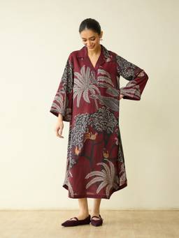 Rustorange - Maroon Palm Tree Modal Statement Dress