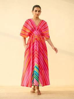Rustorange - Red Bebo Hand Embroidered Kota Doria Cotton Maxi Dress