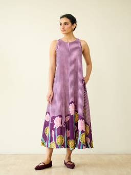 Rustorange - Purple Mrinal Slub Cotton Summer Dress