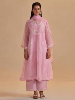 Ganga Fashions - Fairy Tale Pink Anarkali Kurta with Pant and Dupatta with Slip