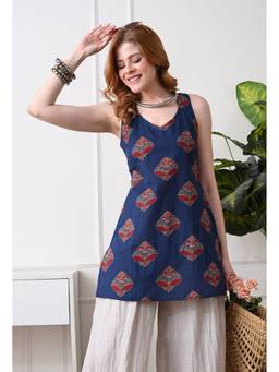 Laado - Blue Women Ethnic Motifs Printed Pure Cotton Kurti