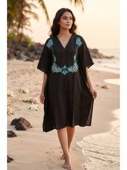 NAVYAS FASHION - Embroidered Black Cotton Kaftan