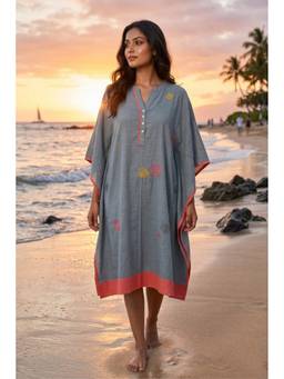 NAVYAS FASHION - Grey Embroidered Cotton Kaftan