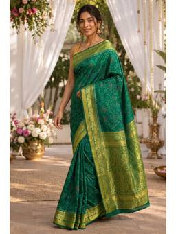 MEENA BAZAAR Since 1970 - Green Silk Woven Saree