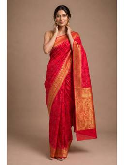 MEENA BAZAAR Since 1970 - Red Silk Woven Saree