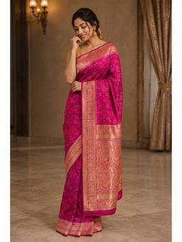 MEENA BAZAAR Since 1970 - Magenta Silk Woven Saree