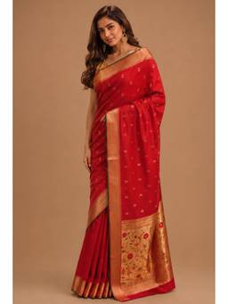 MEENA BAZAAR Since 1970 - Red Color South Silk Paithani Work Saree