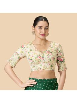 Studio Shringaar - Women's Soft Viscose Satin Floral Printed Readymade Saree Blouse