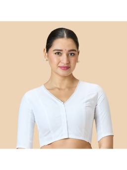 Studio Shringaar - Women's White Rayon Readymade Summer Saree Blouse