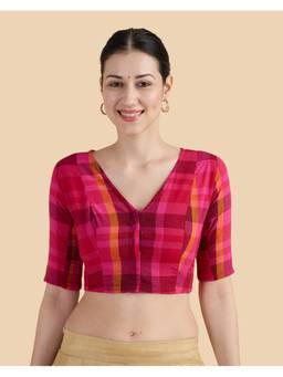 Studio Shringaar - Women's Multi-Color Handloom Cotton Readymade Saree Blouse