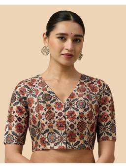 Studio Shringaar - Women's Polyester Silky Printed Readymade Saree Blouse