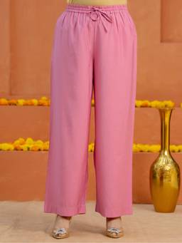 ARAMYA - Pink Chanderi Solid Pant