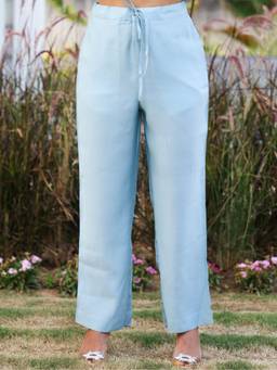ARAMYA - Blue Chanderi Solid Pant