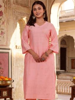 ARAMYA - Pink Blended silk Straight Butti Print Kurta