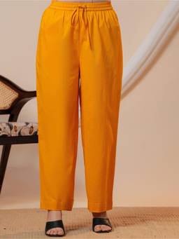 ARAMYA - Mustard Soft Cotton Solid Pant