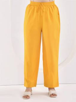 ARAMYA - Yellow Soft Cotton Solid Pant