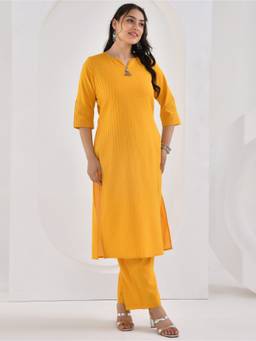 ARAMYA - Yellow Soft Cotton Straight Solid Kurta with Pant