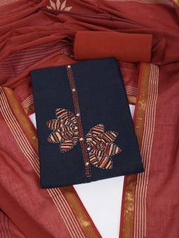 Kami Kubi - Blue Art Silk with Embroidered Yoke Unstitched Fabric with Dupatta
