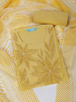 Kami Kubi - Yellow Cotton with Embroidery Unstitched Fabric with Dupatta