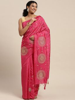 Mimosa - Women's Banarasi Art Silk Pink Saree with Unstitched Blouse