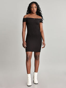 Tommy Hilfiger - Women's Black Off Shoulder Solid Dress