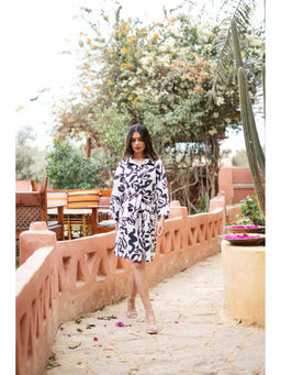 SAY - White Printed Dress with Belt