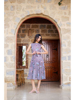 SAY - Purple Printed Dress with Belt