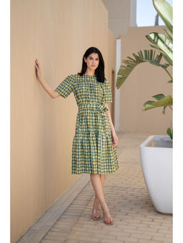 SAY - Green Printed Dress with Belt