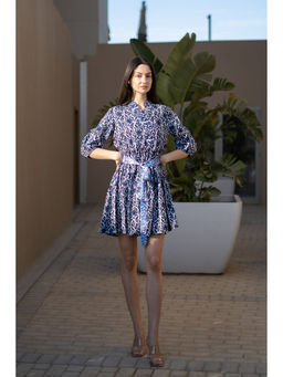 SAY - Blue Printed Dress with Belt
