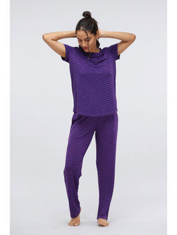 NeceSera - Purple Wavy Modal Printed Pajama (Set of 2)