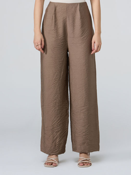 Twenty Dresses by Nykaa Fashion Light Brown High Waist Wide Leg Trousers