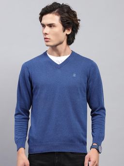 Monte Carlo - Mens Navy Blue Solid V Neck Full Sleeves Sweater