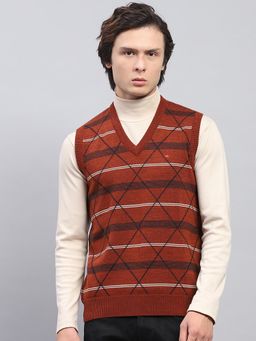 Monte Carlo - Mens Rust V Neck Sleeveless Sweater