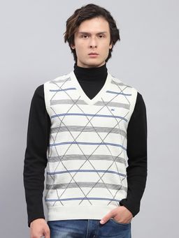 Monte Carlo - Mens Off White V Neck Sleeveless Sweater