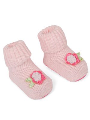 New Baby Winter Socks Shoes In Crochet Character Shoes (0-6 Months) In Pink & White Color On Sale main image 1