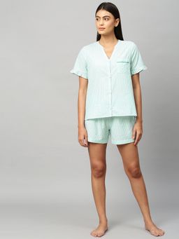 Chemistry - Striped Cotton Y-d Night Suit -green