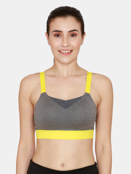 Zivame - Zelocity High Impact Padded Sports Bra - Mid Grey Heather