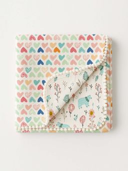 Polka Tots - Pure Muslin Heart-Bear Dual Printed Blanket (0-5 Years)