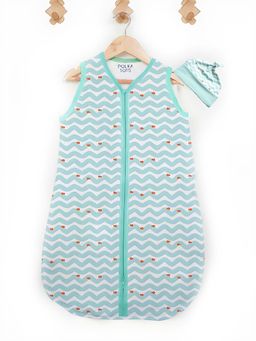 Polka Tots - Blue Wave Print Sleeping Bag with Cap (Newborn)
