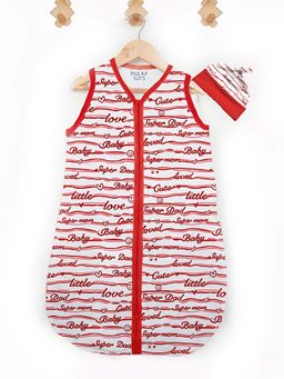 Polka Tots - Red Baby Love Print Sleeping Bag with Cap (Newborn)