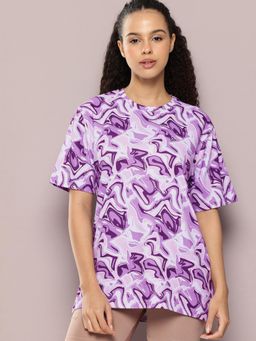 DILLINGER - Womens Polyester Oversized All Over Printed Purple T-Shirt
