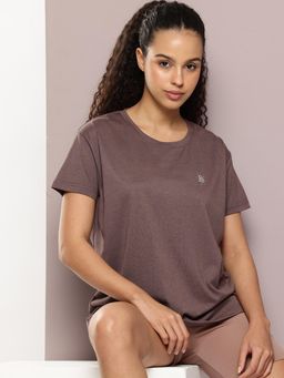 DILLINGER - Womens Polyester Plain Boxy Regular Fit Brown T-Shirt